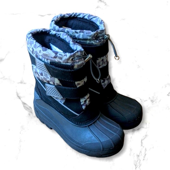 Lands' End Snow Plow Kids Winter Boots size 4 Boys Youth Black Gray Grey - Picture 1 of 5